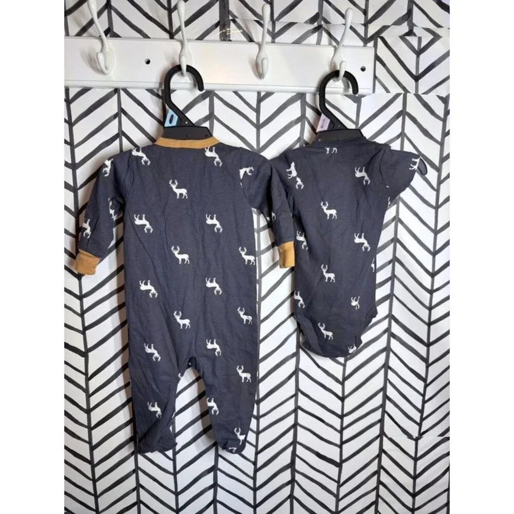 Gerber’s Blue White 2Pc Zip Sleeper & Onesie Baby Boy 0-3M 7126